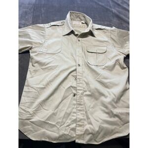 Lord Jeff Vintage Mens Button Up Shirt‎ Short Sleeve khaki tan safari  XL